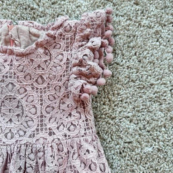 Baby Girl Pink Lace Dress with Pom Pom Trim Pink Easter dress- Size 6 months - Picture 5 of 8